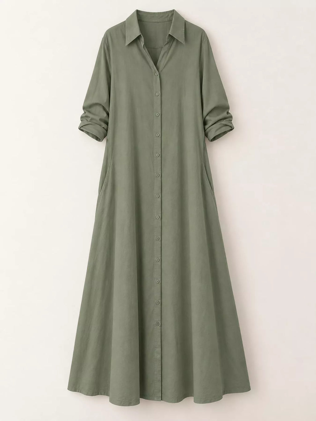 Full Size Button Front Long Sleeve Maxi Shirt Dress Plus (12)
