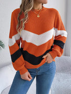Chevron Stripe Block Round Neck Sweater (7)