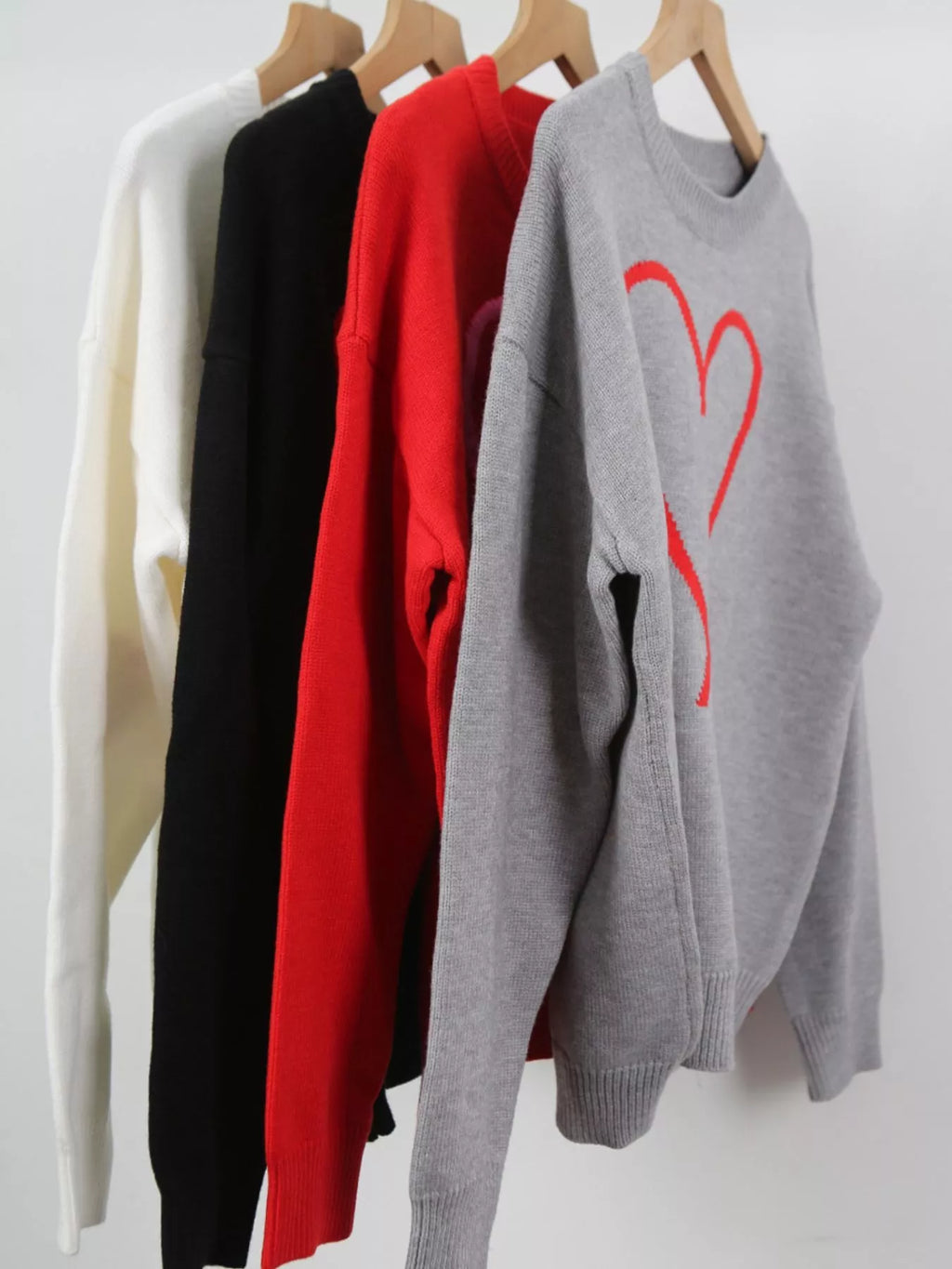 Valentine's Day Heart Graphic Dropped Shoulder Sweater (19)