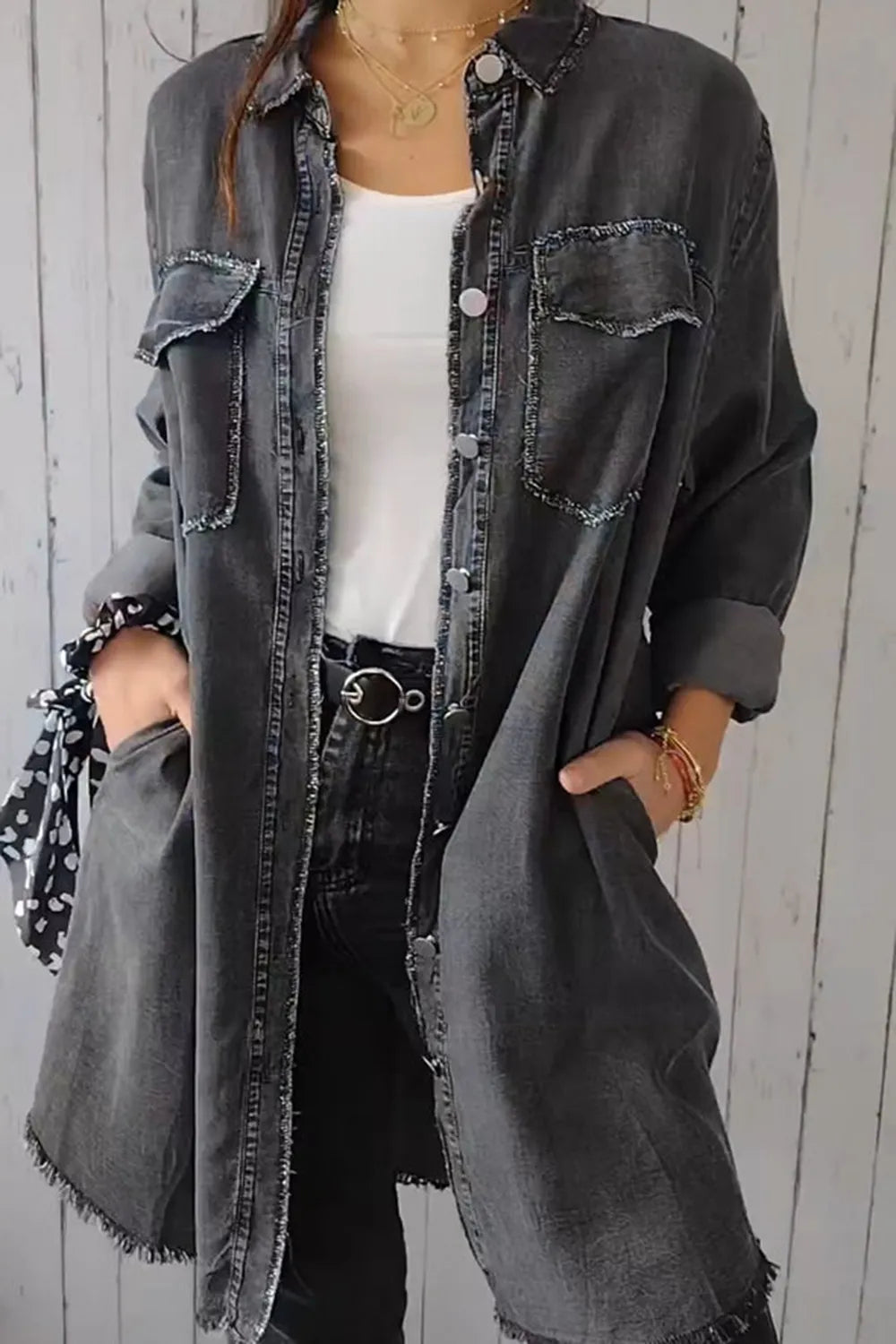 Full Size Pocketed Button Up Long Sleeve Denim Jacket (7)
