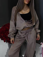 Zip Up Cropped Outerwear Pants Set (27)