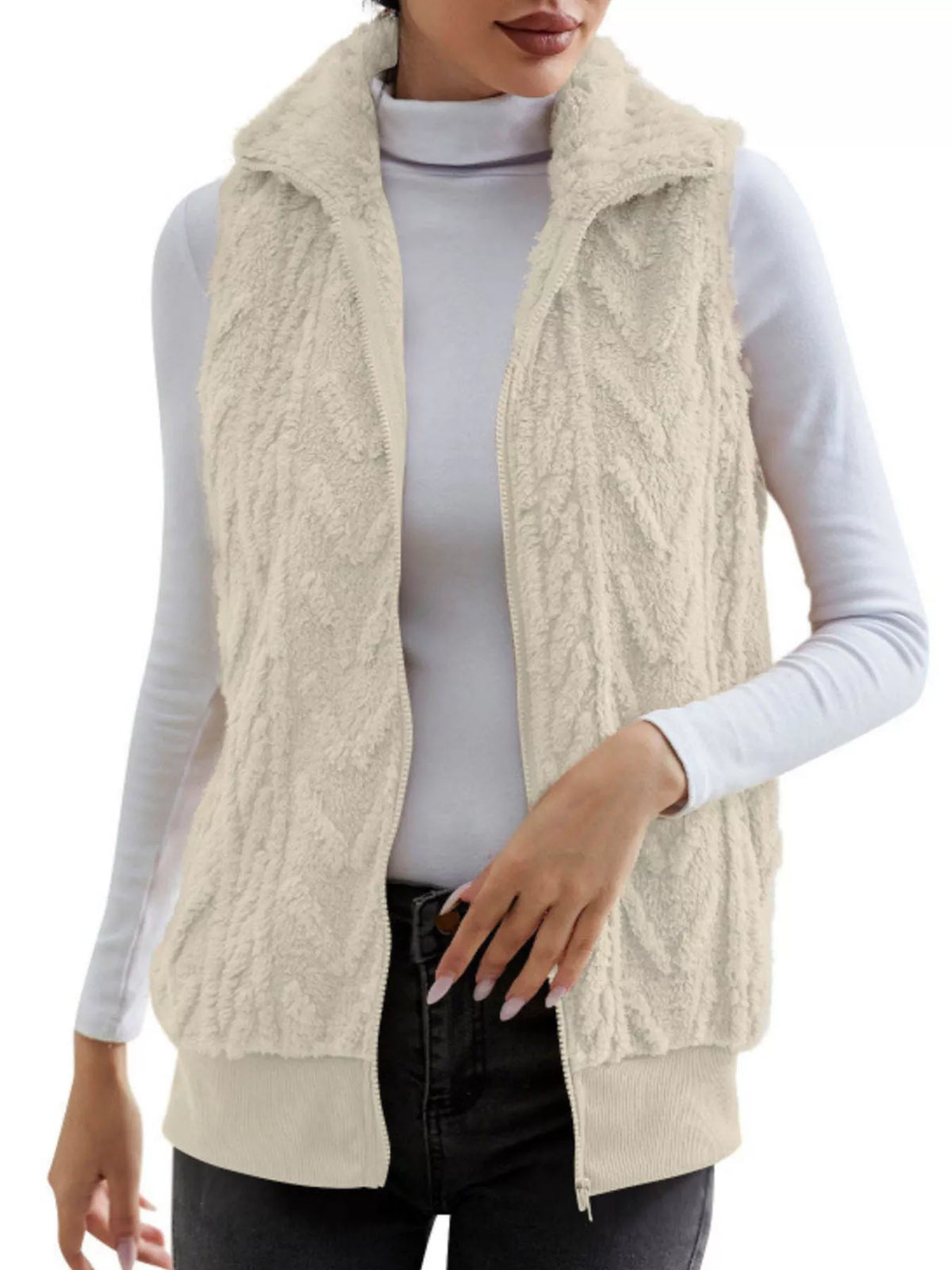 Full Size Cozy Faux Fur Zip-up Vest Coat Plus (19)