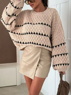 Chunky Knit Striped Sweater Balloon Sleeves (11)