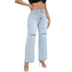 Elegant Ripped Wide-leg Jeans photo 5