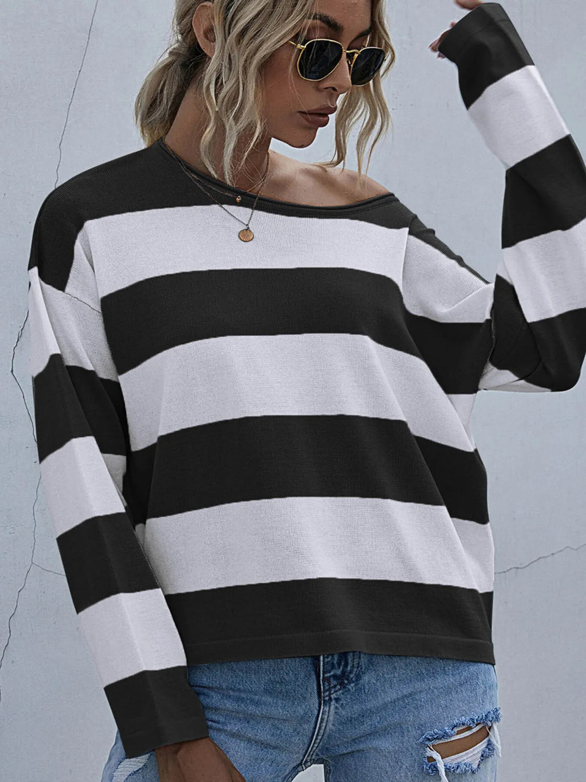 Striped Casual Long Sleeve Knit Top (6)