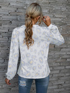 Leopard V-neck Decorative Button Long Sleeve Blouse (13)