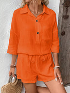 Button Detail Top Shorts Set (19)