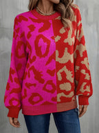 Leopard Round Neck Long Sleeve Sweater (3)