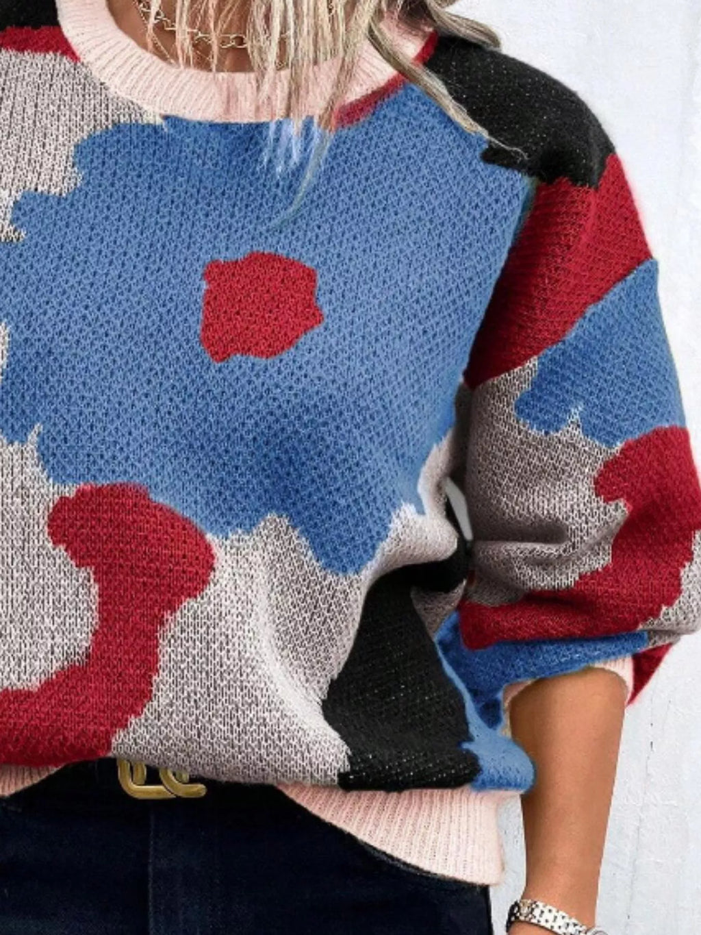 Floral Pattern Round Neck Sweater (12)