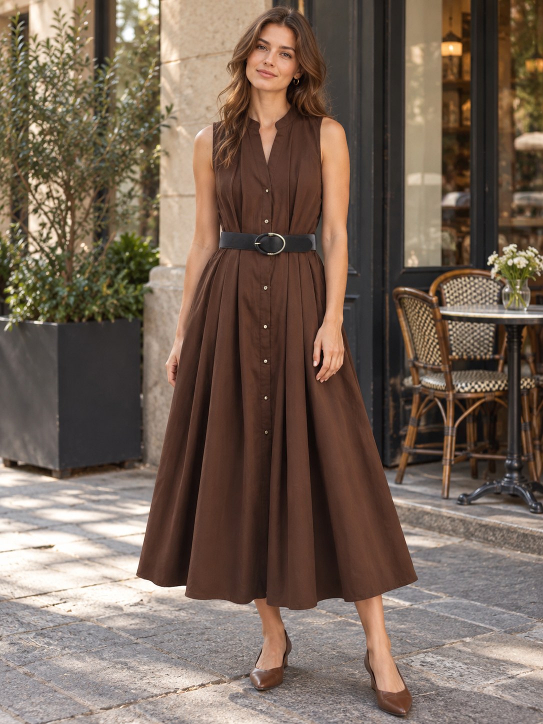 Belt Midi Skirt Dress styled on a model