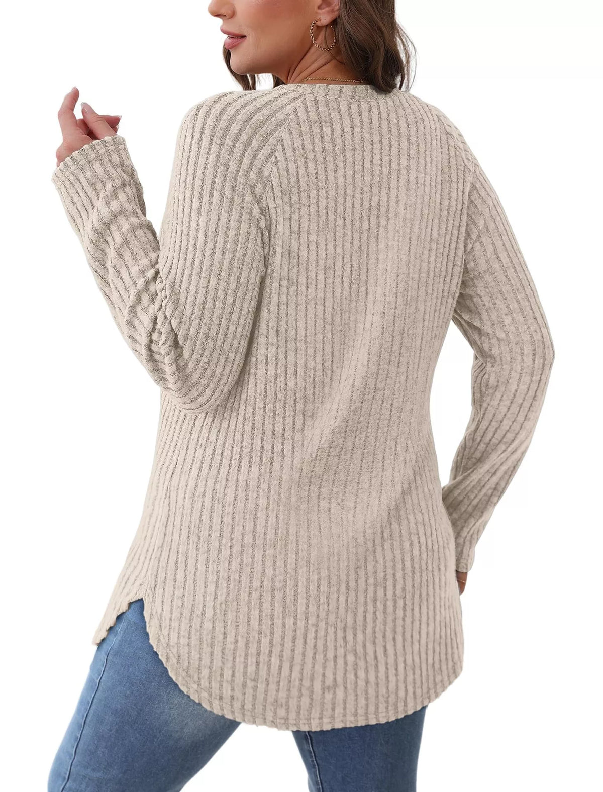 Casual Ribbed Knit Long Sleeve T-shirt (17)