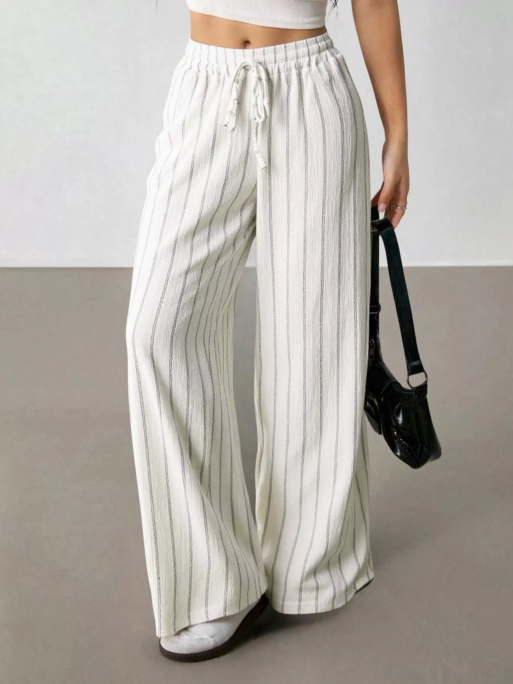Striped Wide-leg Drawstring Pants (3)
