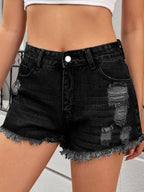 Distressed Raw Hem Denim Shorts (13)