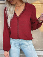 Lace Detail V-neck Long Sleeve Blouse (10)