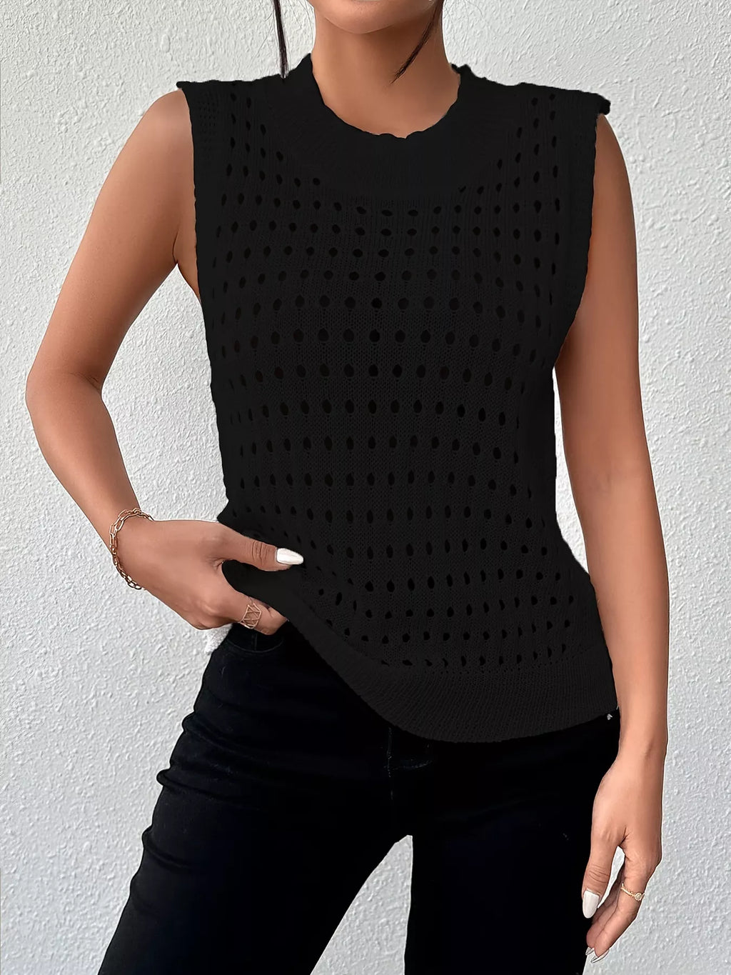 Hollow Out Round Neck Knit Tank (30)