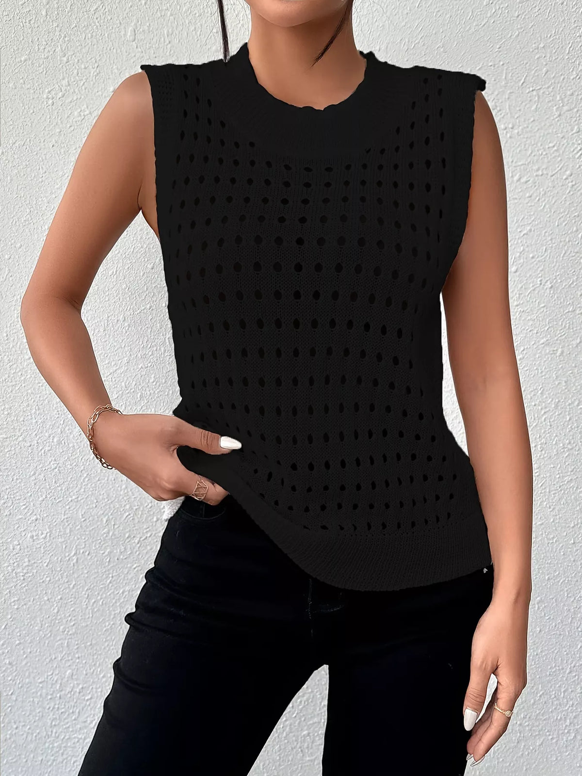 Hollow Out Round Neck Knit Tank (30)