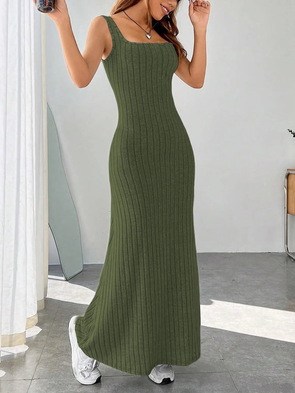 Ribbed Knit Square Neck Sleeveless Maxi Dress (15)