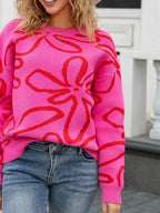 Flower Crew Neck Long Sleeve Sweater (12)