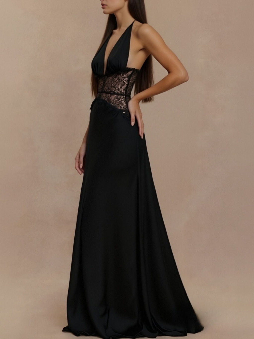 Halter Neck Lace Trimmed Maxi Dress (8)