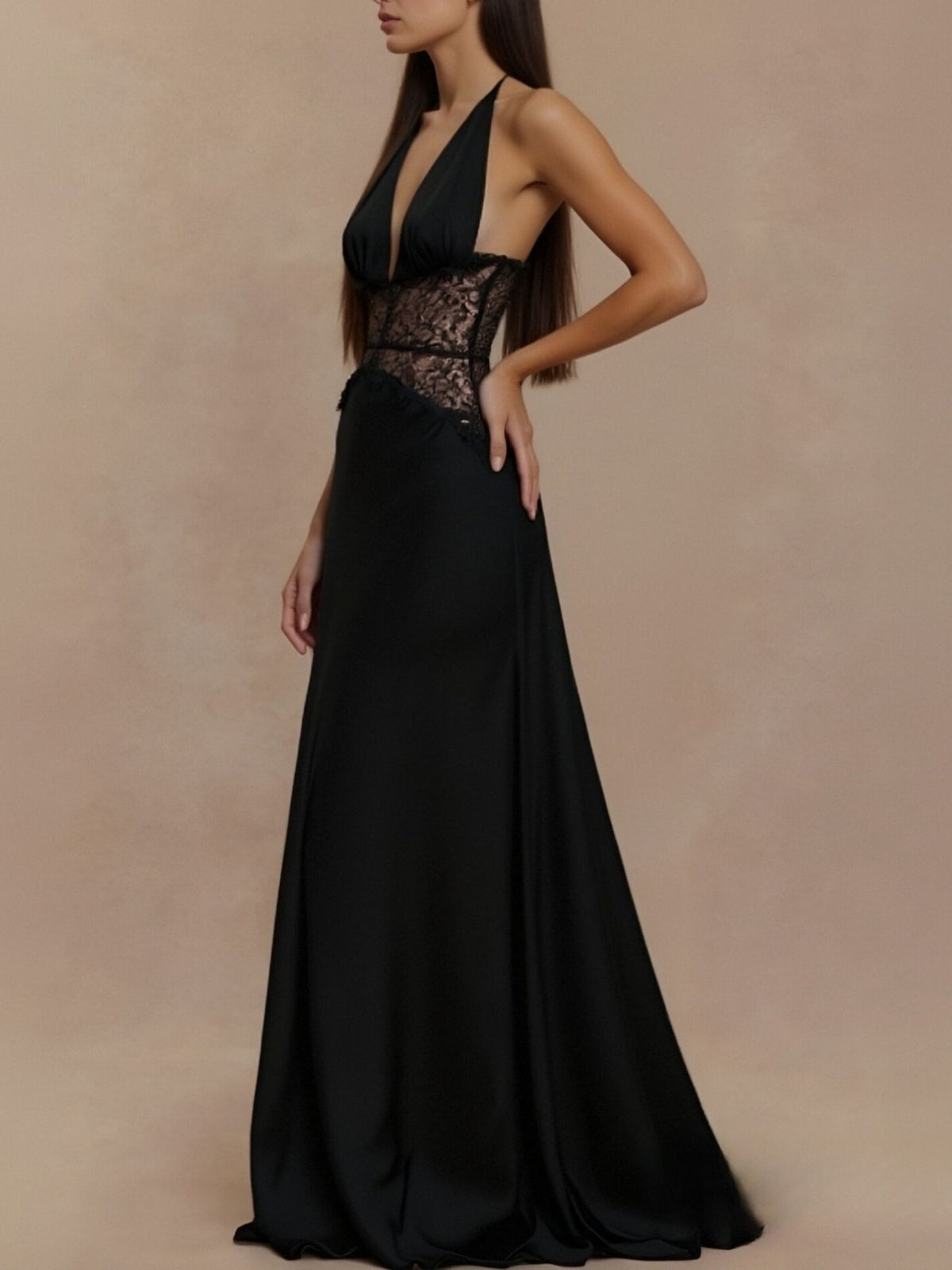 Halter Neck Lace Trimmed Maxi Dress (8)