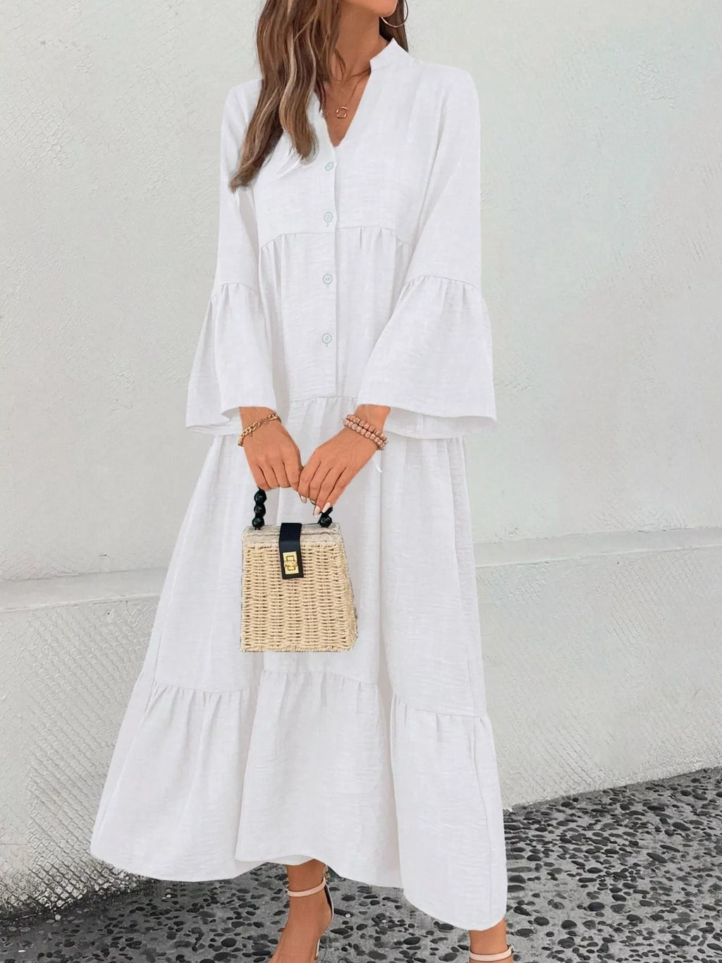 Ruffle Hem Button Front Tiered Dress (28)