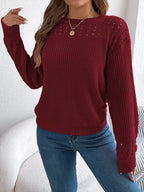 Openwork Round Neck Long Sleeve Sweater (3)