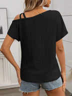Eyelet Asymmetrical Shoulder Short Sleeve T-shirt (14)