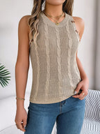 Cable-knit Round Neck Vest (2)
