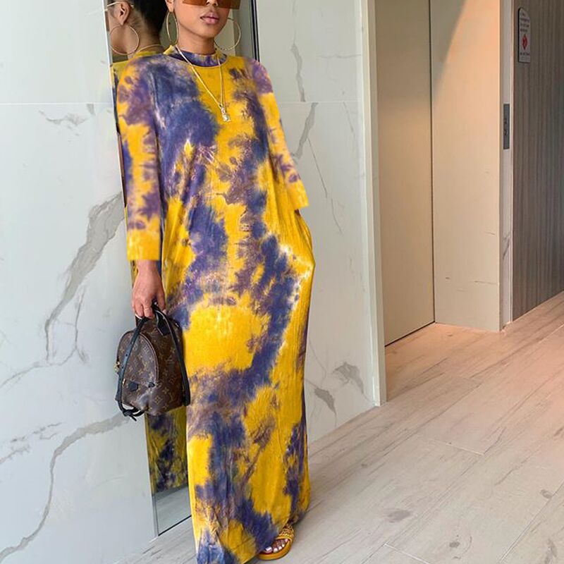 Round-neck Long Printed Dress variant CJLY185627401AZ|CJLY185627402BY|CJLY185627403CX|CJLY185627404DW|CJLY185627405EV