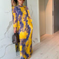 Round-neck Long Printed Dress variant CJLY185627401AZ|CJLY185627402BY|CJLY185627403CX|CJLY185627404DW|CJLY185627405EV