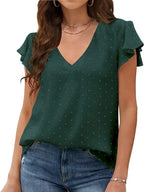 Flutter Sleeve V-neck Casual Blouse (12)