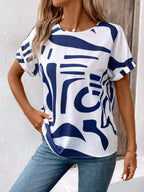 Contrast Round Neck Short Sleeve Blouse (10)