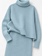 Ribbed Turtleneck Sweater Set Matching Midi Skirt (20)
