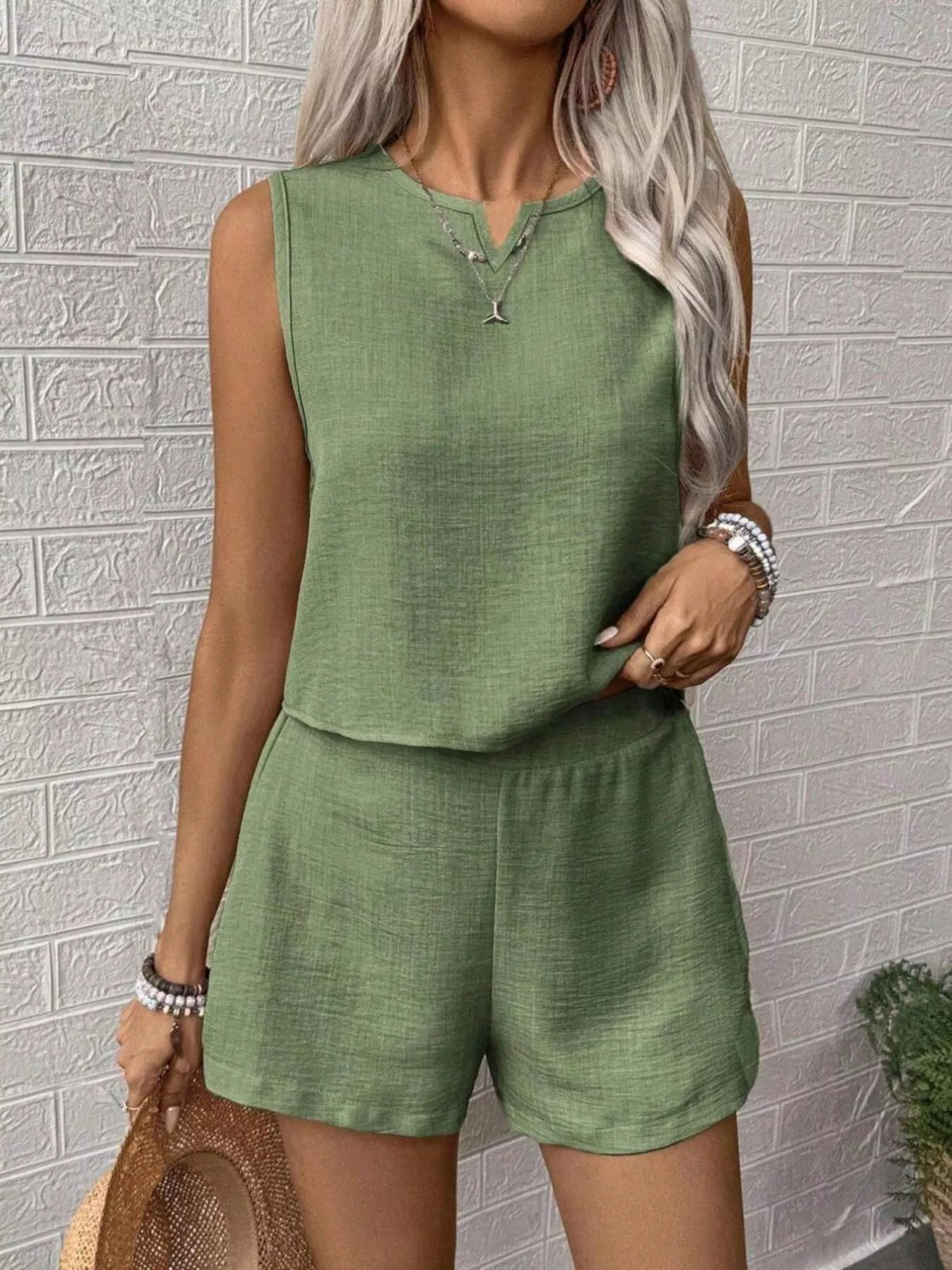 Sleeveless Top Shorts Casual Set (19)