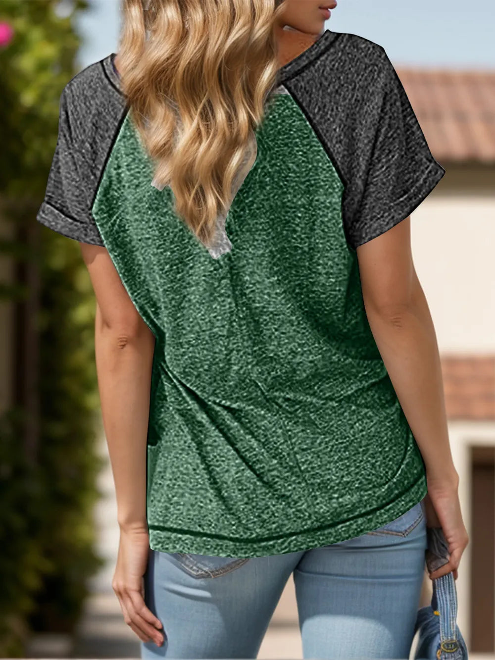 Contrast Notched Short Sleeve T-shirt (8)