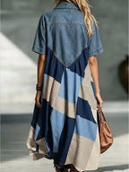 Full Size Denim Patchwork Printed Shirt Dress Plus (4)