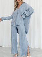 Button Up Long Sleeve Top Pants Set (7)