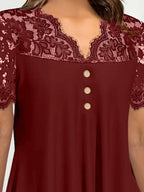 Lace Panel Short Sleeve Blouse (8)