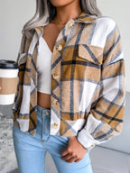Plaid Collared Neck Long Sleeve Jacket (9)