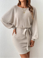 Autumn Belt Decorative Long Sleeve Knitted Dress photo 8