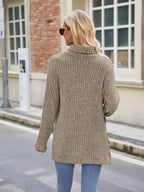 Ribbed Turtleneck Long Sleeve Slit Knit Top (19)