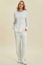 Full Size Cable-knit Long Sleeve Top Pants Set (8)