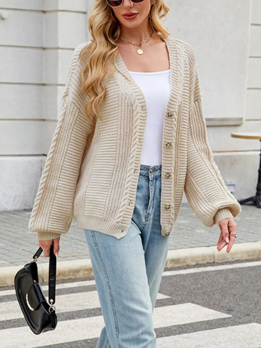 Cable Knit Button-up Cardigan (5)