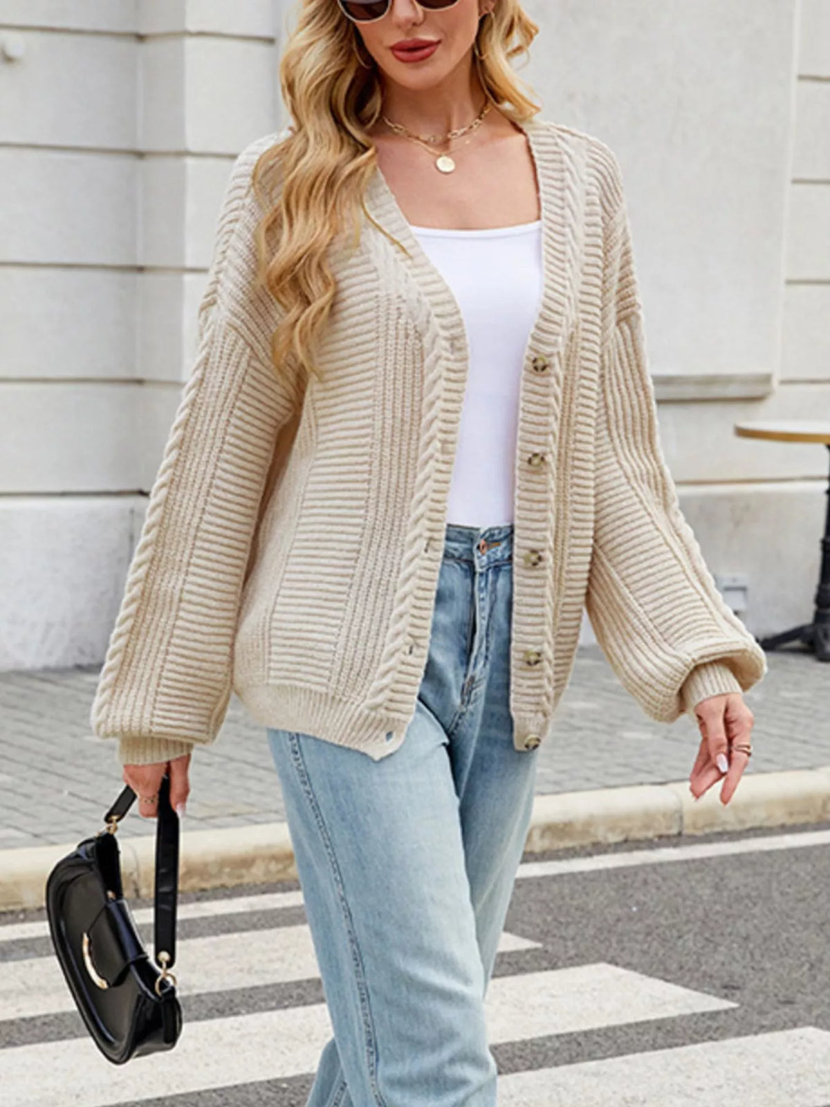 Cable Knit Button-up Cardigan (5)
