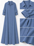 Full Size Button Front Long Sleeve Maxi Shirt Dress Plus (38)