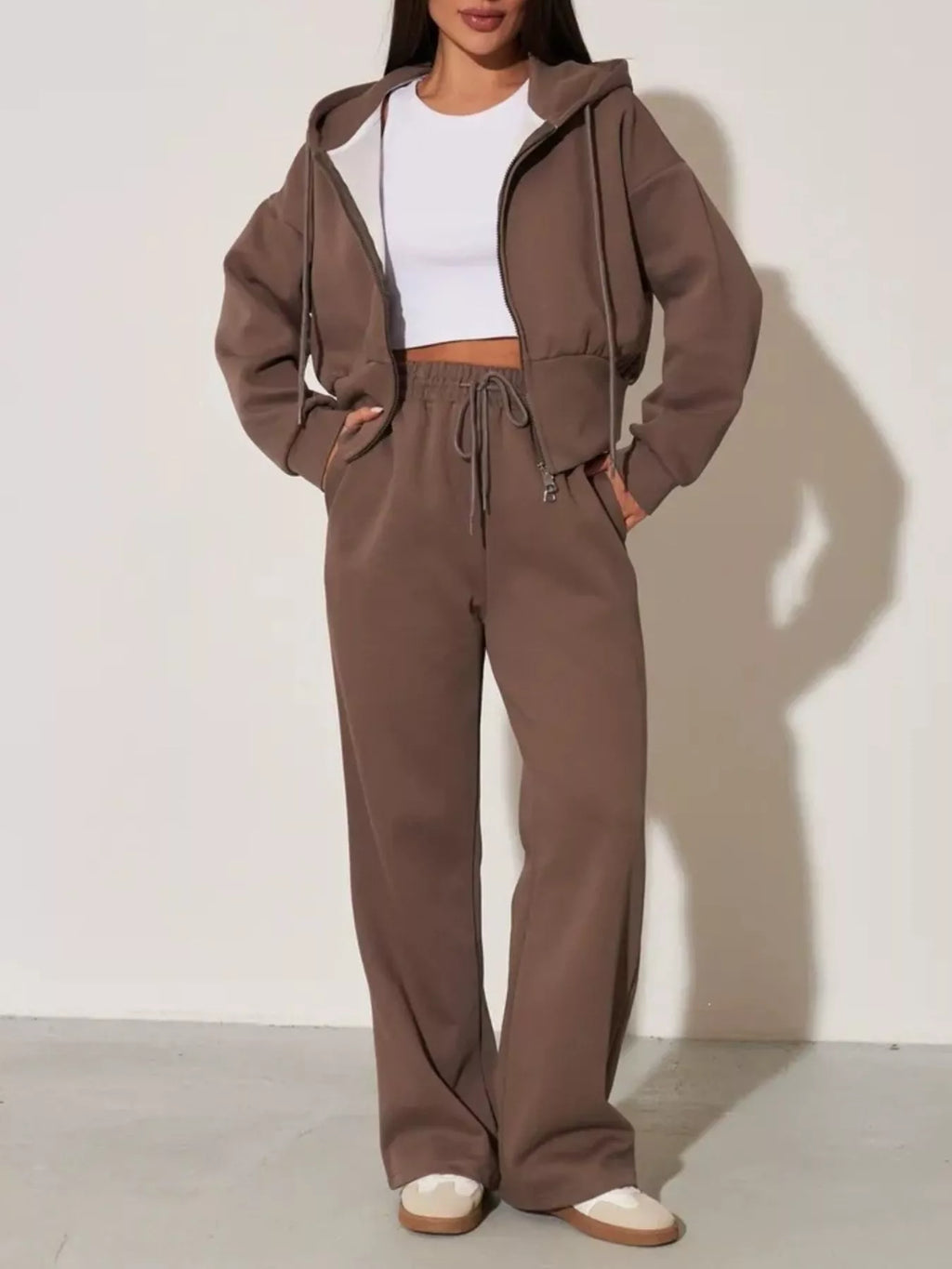 Zip-up Hoodie Wide-leg Pants Set (23)