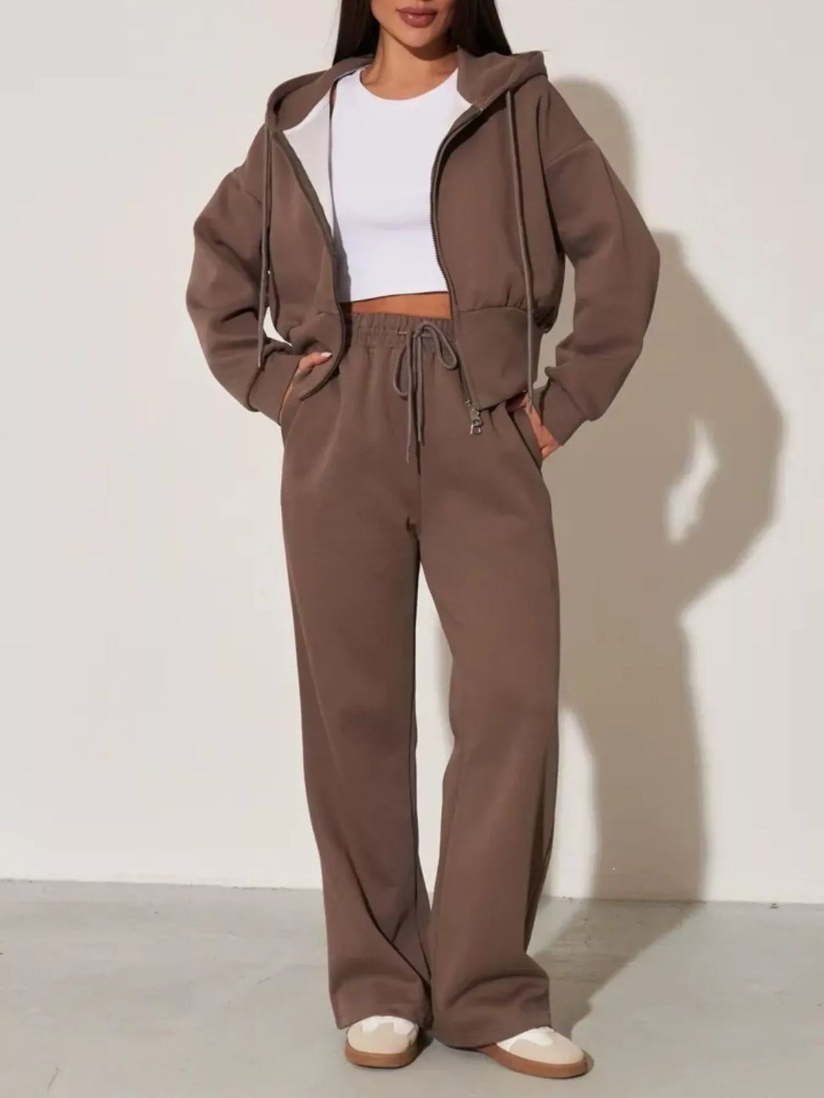 Zip-up Hoodie Wide-leg Pants Set (23)