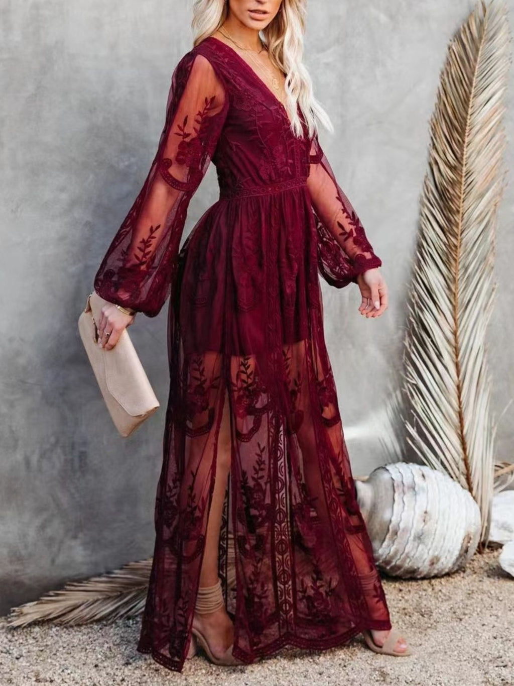 Floral Lace Slit Maxi Dress (19)