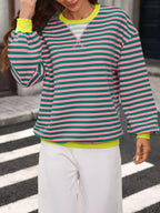 Contrast Trim Striped Crew Neck Sweatshirt (17)