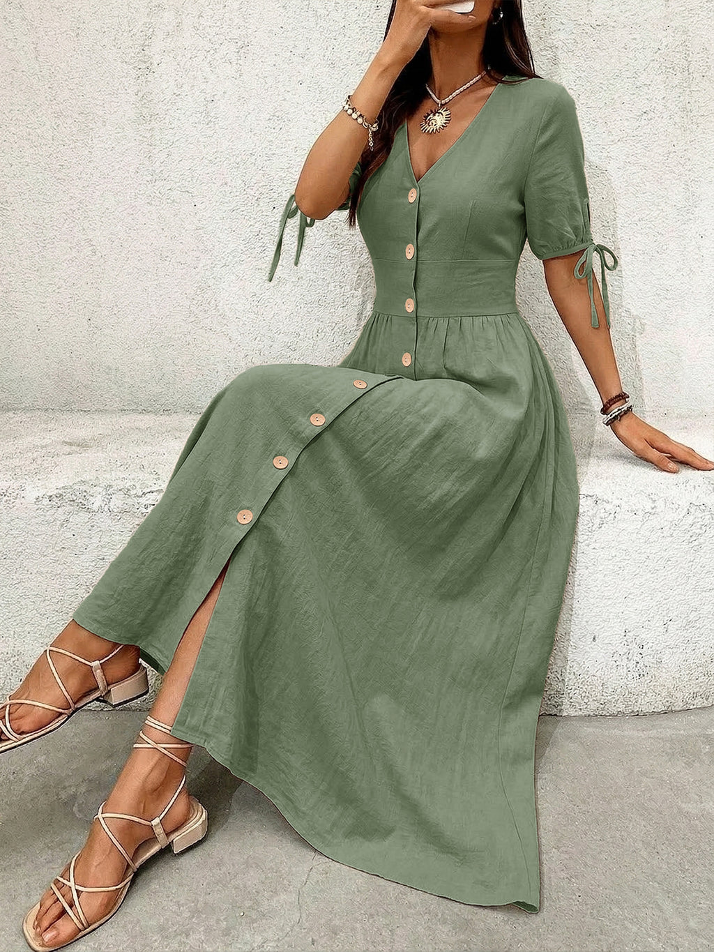 Button-down Short Sleeve Midi Dress (14)